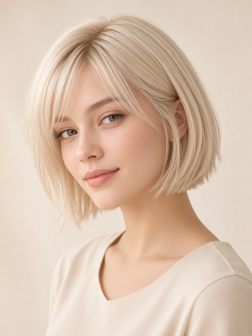 A soft peach beauty look in warm studio light
